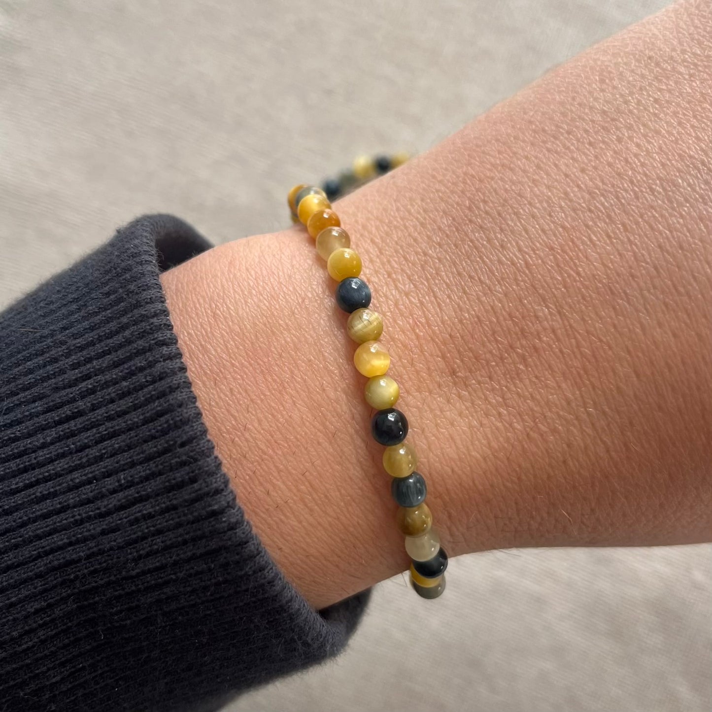 Blue Gold Tiger Eye 4mm Beaded Bracelet - Clarity