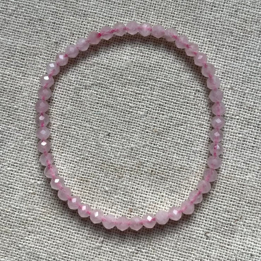 Rose Quartz 4mm Facet Beaded Bracelet - Love