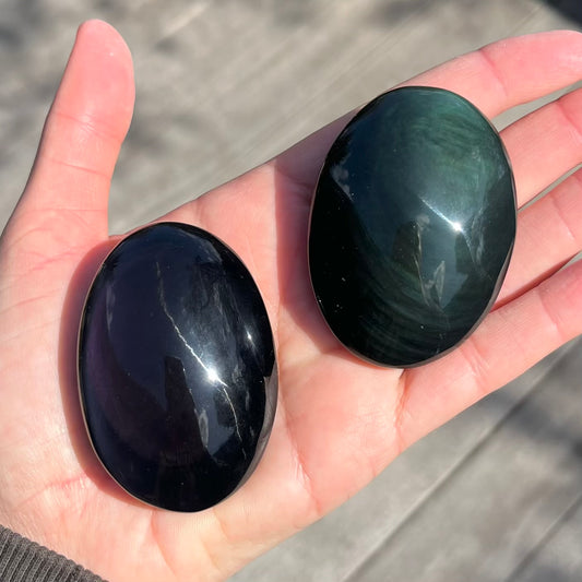 Rainbow Obsidian Palm Stone Crystal - Protection, Grounding, Power