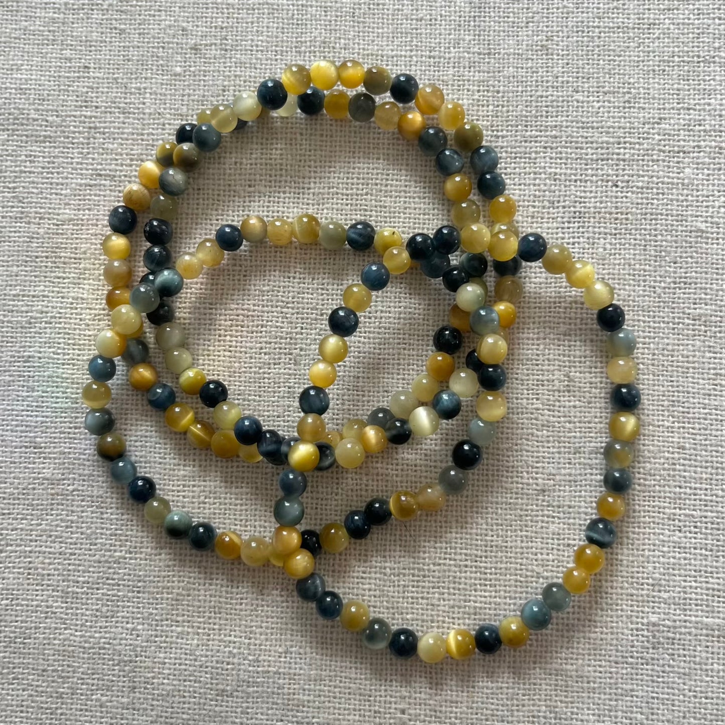 Blue Gold Tiger Eye 4mm Beaded Bracelet - Clarity