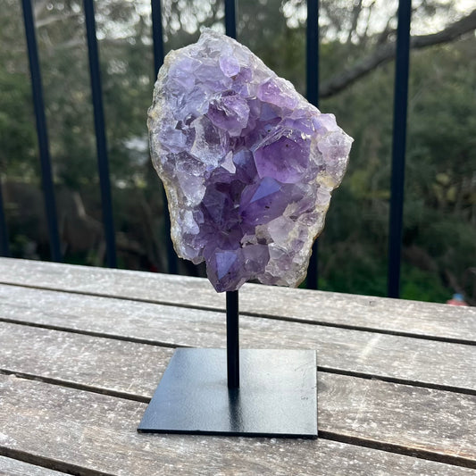 Amethyst Cluster on Metal Stand