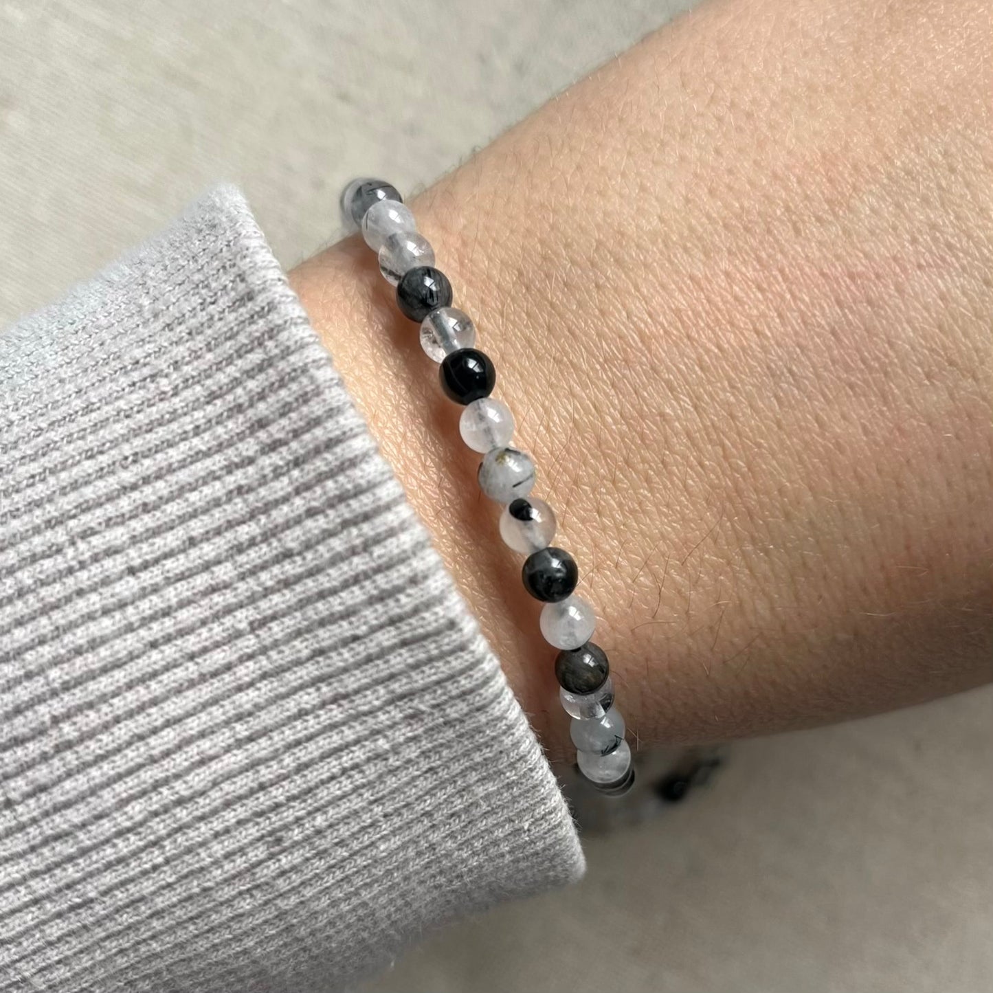 Black Rutilated Quartz 4mm Beaded Bracelet - Protection