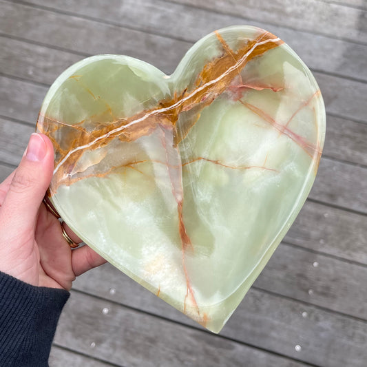Green Onyx Large Heart Crystal Dish - Protection, Grounding, Strength