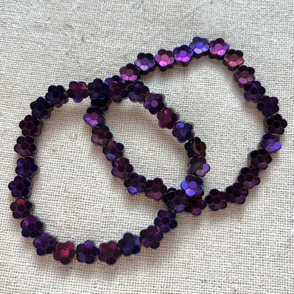 Purple Hematite Flower Beaded Bracelet - Empowering