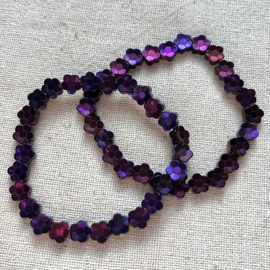 Purple Hematite Flower Beaded Bracelet - Empowering