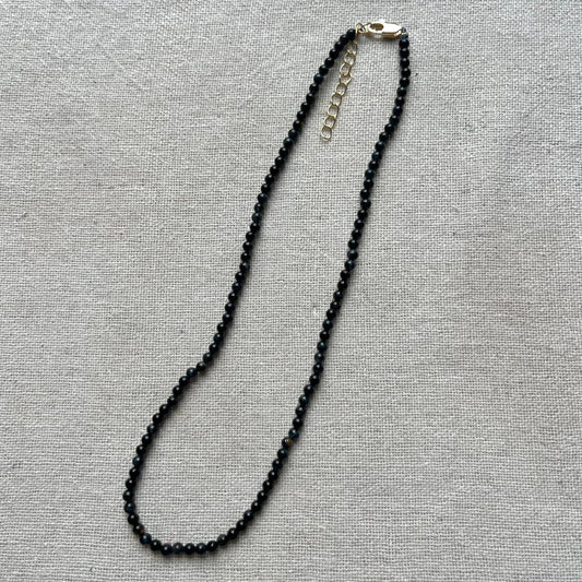 Blue Tiger Eye 3mm Beaded Necklace - Focus