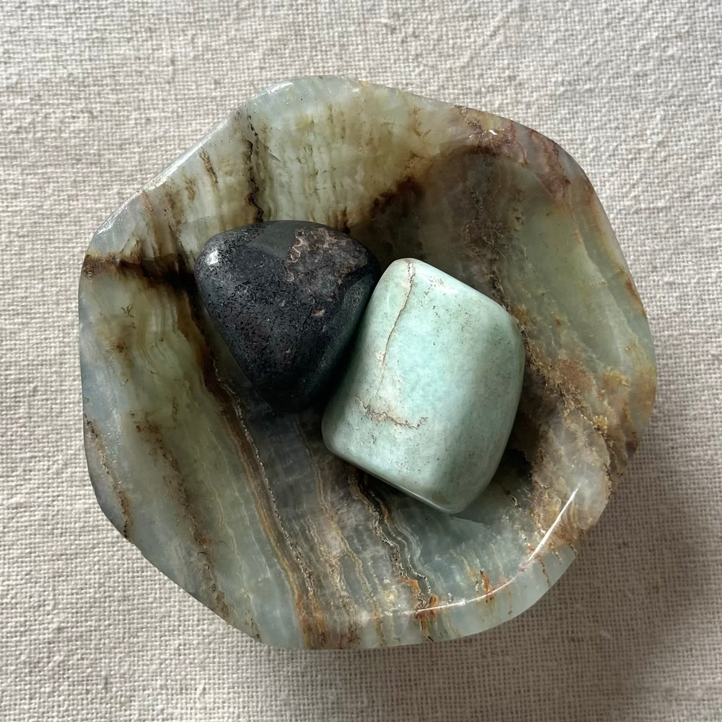 Blue Onyx Small Curve Crystal Bowl - Calm, Peace, Grounding