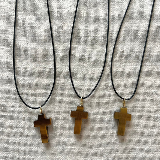 Faith & Protection Cross Pendant - Tiger Eye