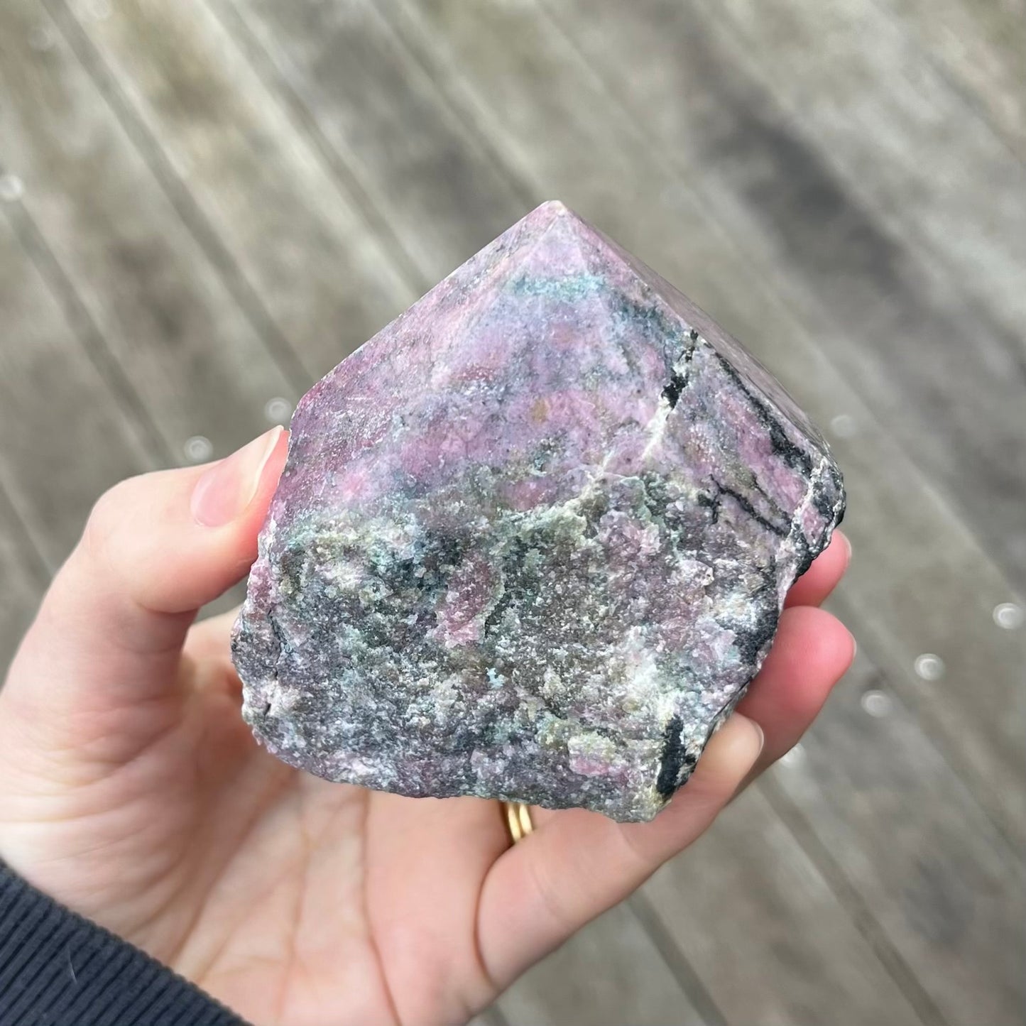Black Vein Rhodonite Raw Point Crystal - Compassion, Love