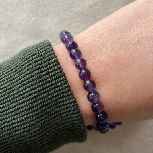 Amethyst 6mm Beaded Bracelet - Spiritual Protection