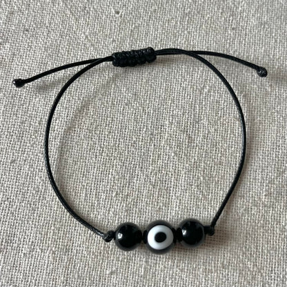 Protection Evil Eye Cord Bracelet - Obsidian
