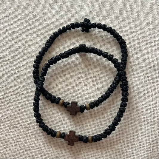 Komboskini Wooden Cross Bracelet - Black