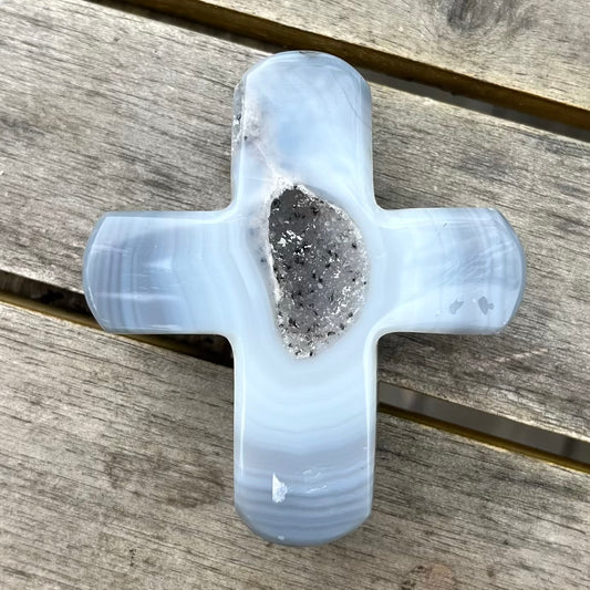 Agate Medium Cross Crystal - Grounding, Harmonising, Protective