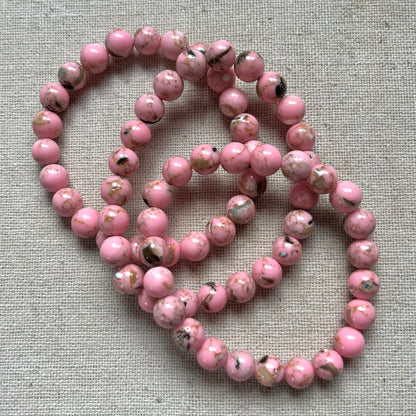 Howlite Pink Abalone Shell 8mm Beaded Bracelet - Harmonizing