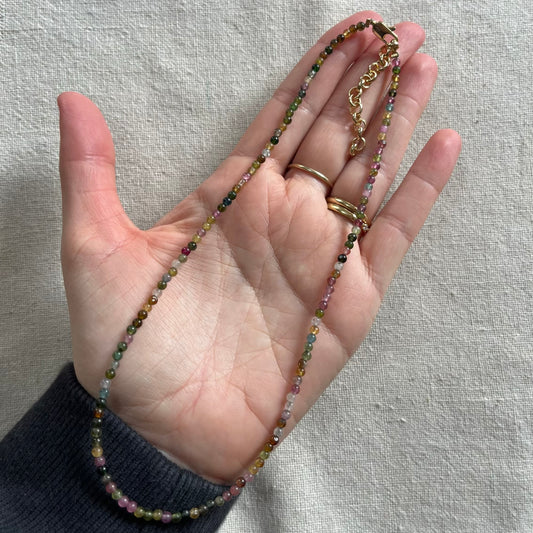 Rainbow Tourmaline 3mm Beaded Necklace - Alignment