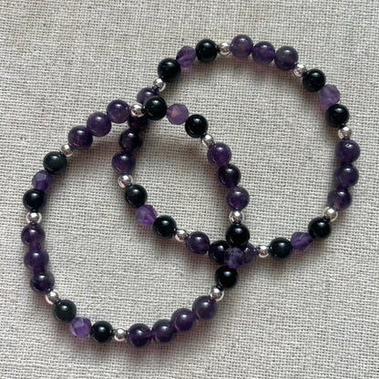 Mysticism Bracelet - Amethyst, Obsidian & Silver Hematite