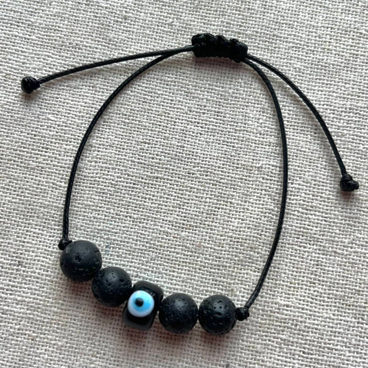Protection Evil Eye Cord Bracelet - Lava Stone