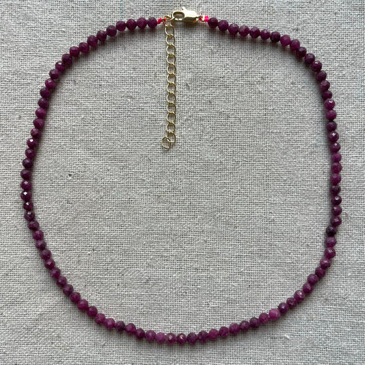 Ruby 4mm Facet Beaded Necklace - Passion