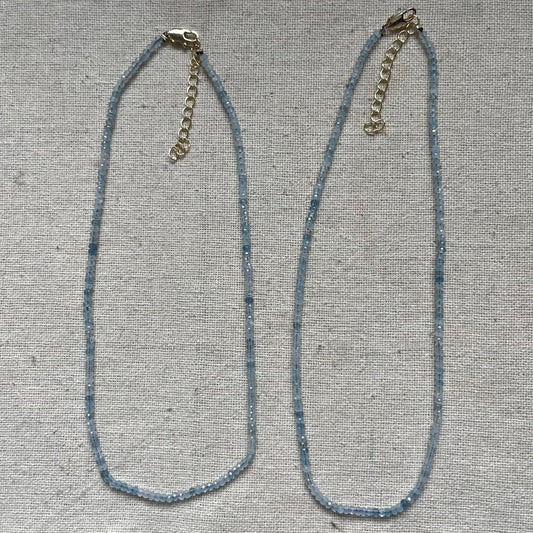 Aquamarine 3mm Facet Beaded Necklace - Calm