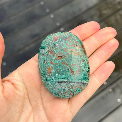 Malachite Chrysocolla Palm Stone Crystal - Transformation, Communication