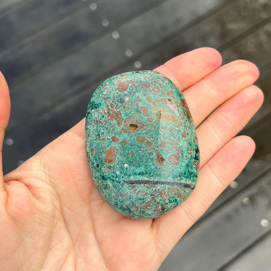 Malachite Chrysocolla Palm Stone Crystal - Transformation, Communication