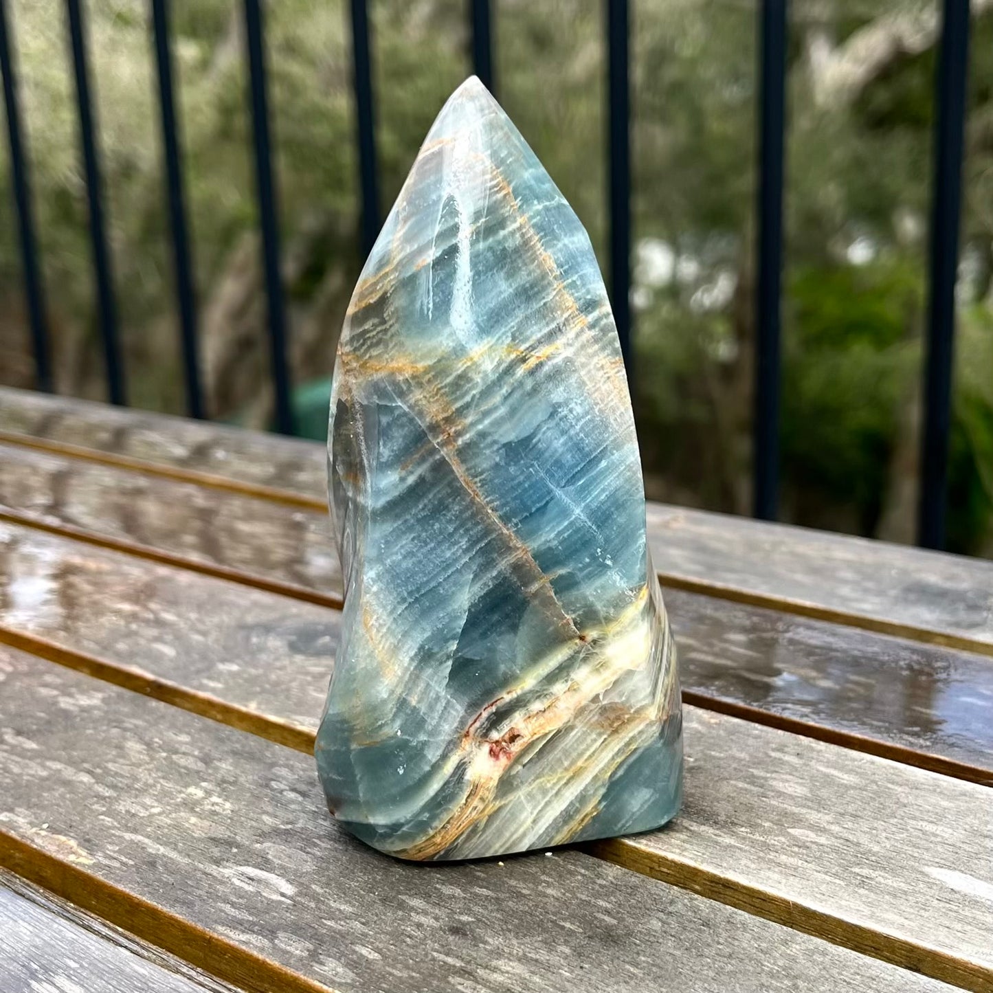 Blue Onyx Large Flame Crystal - Calm, Peace, Grounding