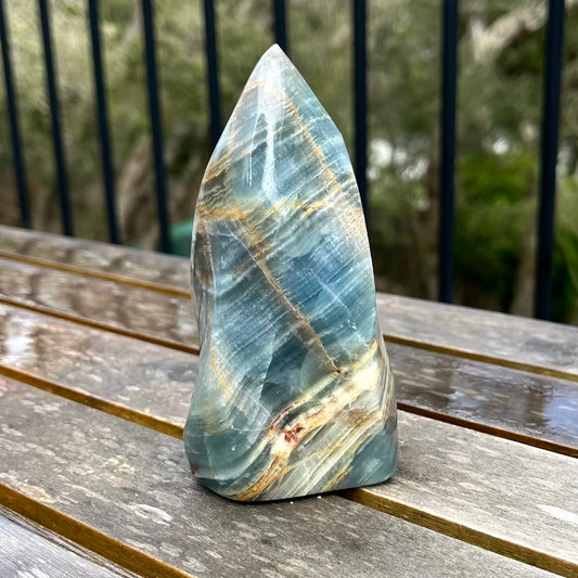 Blue Onyx Large Flame Crystal - Calm, Peace, Grounding