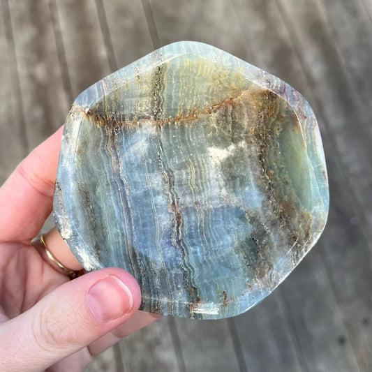 Blue Onyx Small Curve Crystal Bowl - Calm, Peace, Grounding