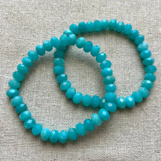 Peruvian Amazonite 8mm Facet Beaded Bracelet - Peace