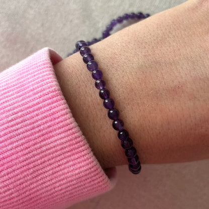 Amethyst 4mm Beaded Bracelet - Spiritual Protection