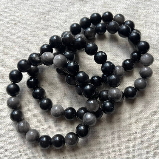 Silver Sheen Obsidian 10mm Beaded Bracelet - Protection