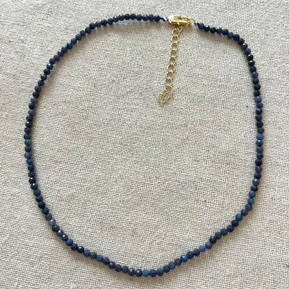 Blue Sapphire 3mm Facet Beaded Necklace - Spiritual Insight