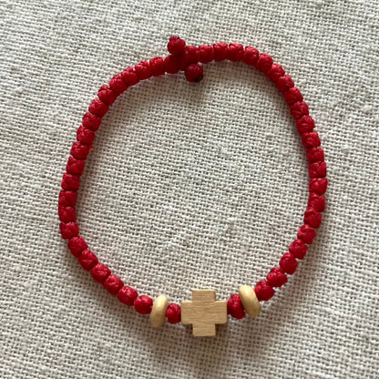 Komboskini Wooden Cross Bracelet - Red