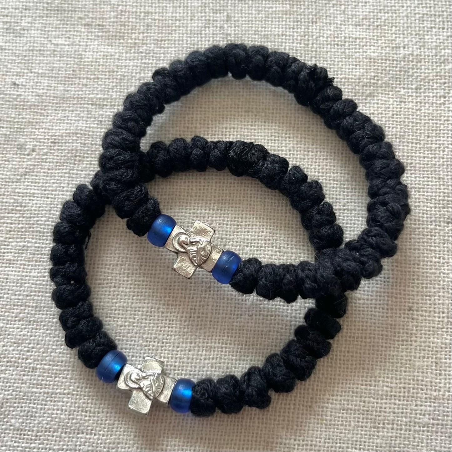 Komboskini Silver Cross Thick Bracelet - Black