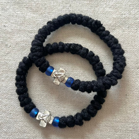 Komboskini Silver Cross Thick Bracelet - Black