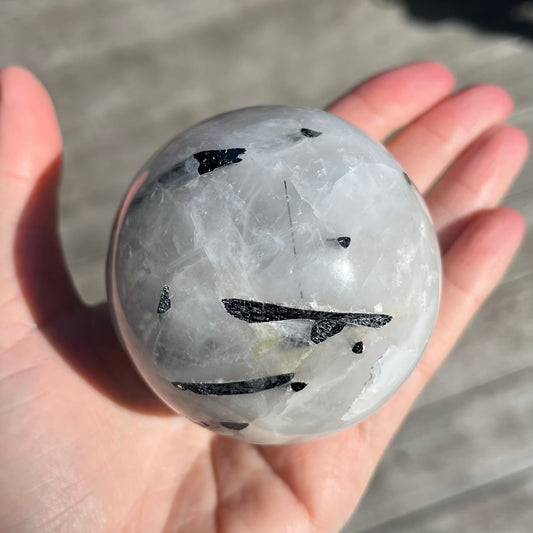 Tourmaline in Quartz Medium Sphere Crystal - Grounding, Protective, Purifying