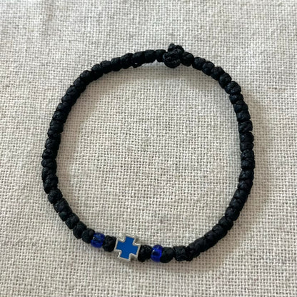 Komboskini Blue Cross Bracelet - Black