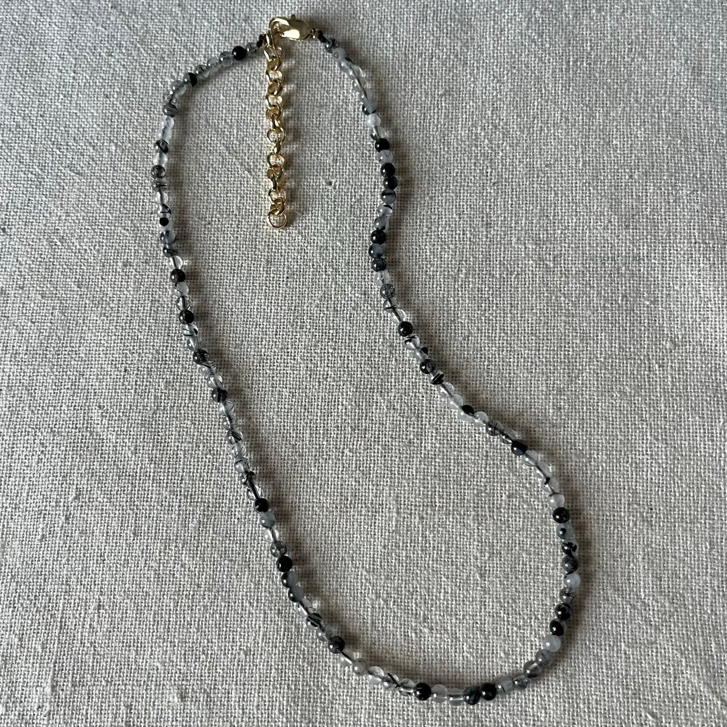 Black Rutilated Quartz 3mm Beaded Necklace - Confidence