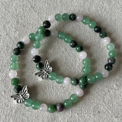Butterfly Garden Bracelet - Ruby Zoisite, Green Aventurine, Rose Quartz