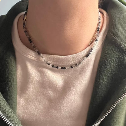 Black Rutilated Quartz 3mm Beaded Necklace - Confidence