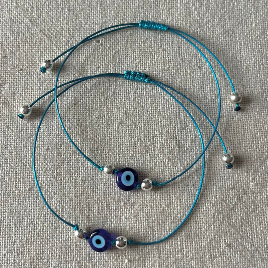 Talisman Evil Eye Blue Cord Bracelet - Hematite