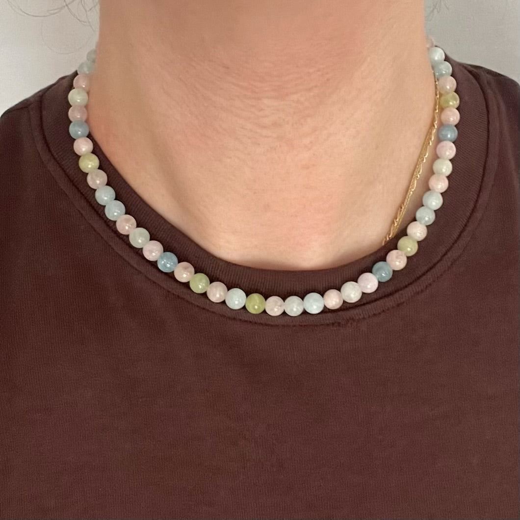 Morganite 6mm Beaded Necklace - Divine Love