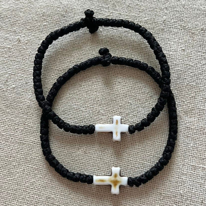 Komboskini White Cross Bracelet - Black