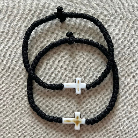 Komboskini White Cross Bracelet - Black