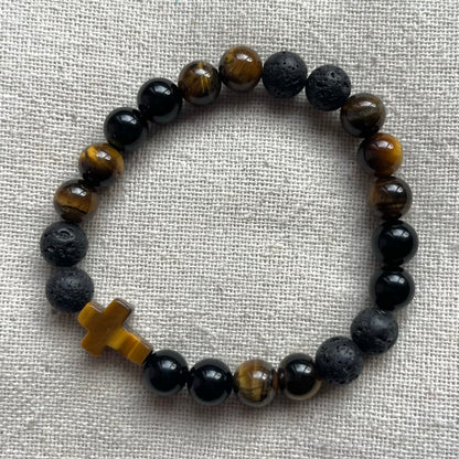 Faith & Protection Bracelet - Tiger Eye, Obsidian & Lava Stone