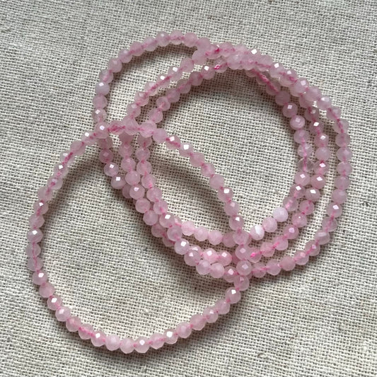 Rose Quartz 4mm Facet Beaded Bracelet - Love