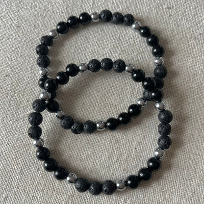 Courage Bracelet - Obsidian, Lava Stone, Hematite
