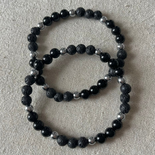 Courage Bracelet - Obsidian, Lava Stone, Hematite