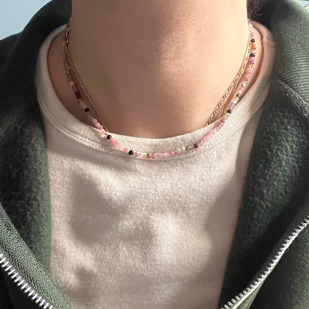 Rainbow Tourmaline 3mm Beaded Necklace - Alignment