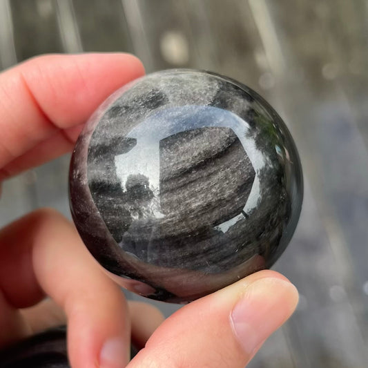 Silver Sheen Obsidian Small Sphere Crystal - Empowerment, Clarity
